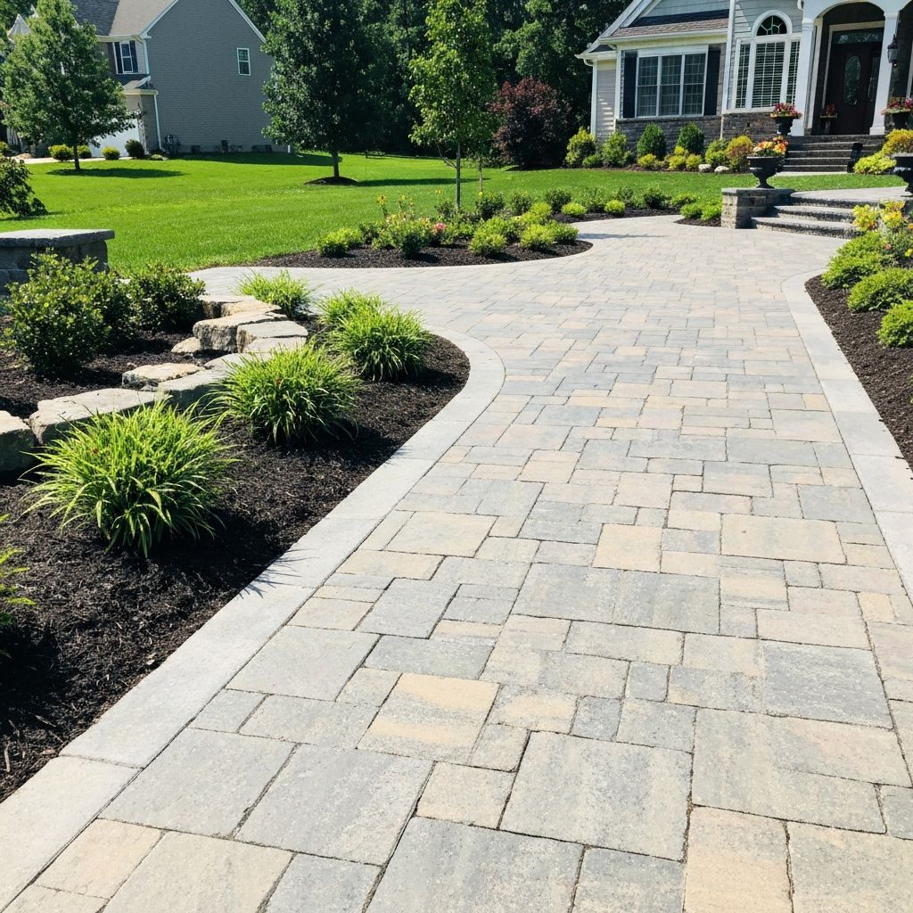 Front yard hardscape with decorative pavers